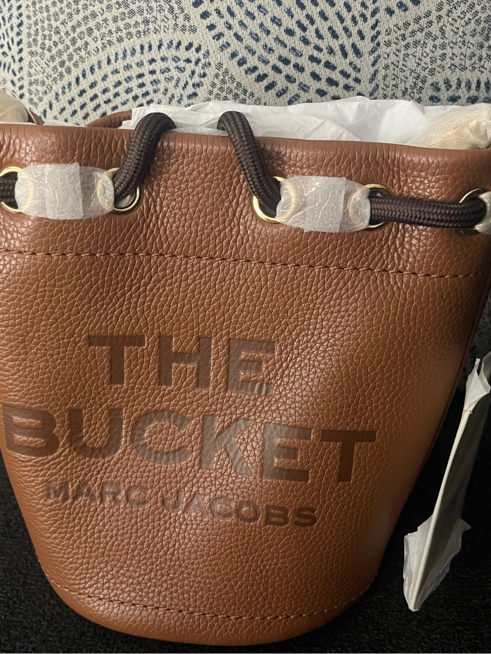 Marc Jacobs Brown Pebbled Leather Drawstring Bucket Bag